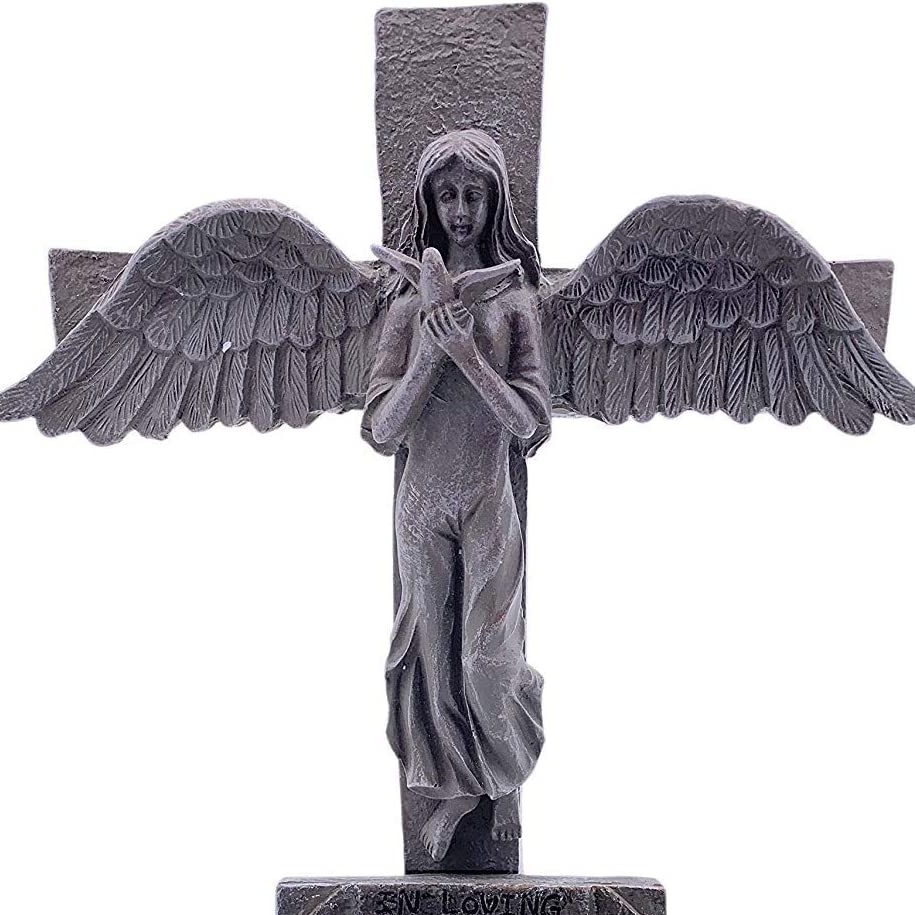 Auhafaly Solar Lighted Cross - Angel Cemetery Decoration Grave Headstone Memorial - Automatically Lights Up at Night
