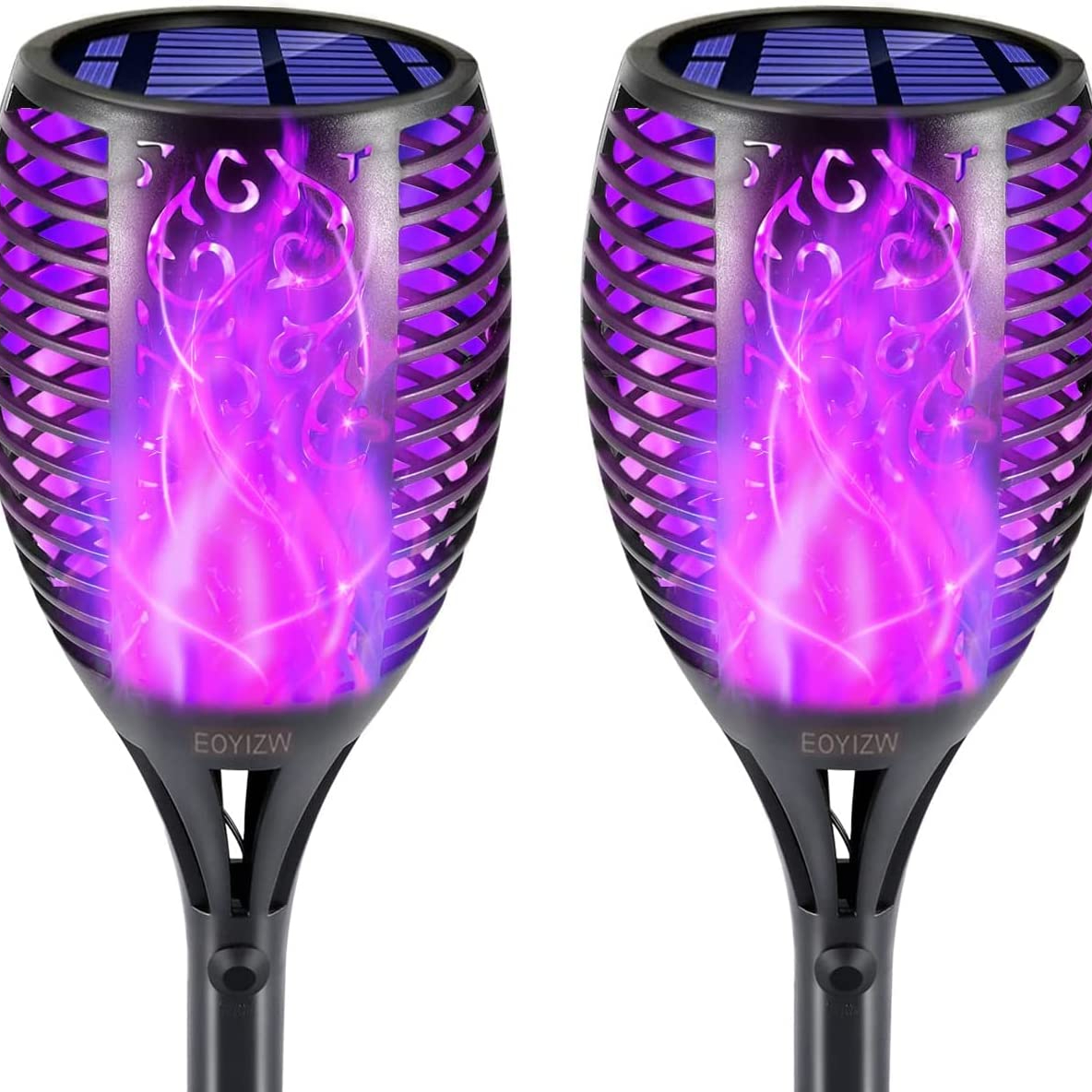 EOYIZW Solar Outdoor Lights, 43" (2 Pack) Purple Flickering Flame Halloween Decorations Solar Lights -IP65 Waterproof Solar Tiki Torches for Outside Halloween Decor for Garden Porch Yard Patio