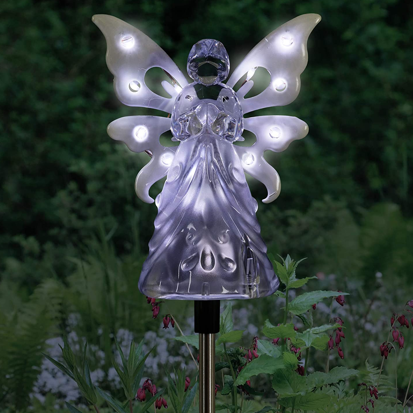 Exhart Garden Solar Lights, Decorative Angel Garden Stake, 12 LEDs, Cute Yard and Pathway Decor, White, 4 x 34 Inch

