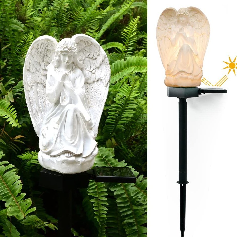 Juliahestia Guardian Angel Garden Decor Solar Stake Light Yard Outside Lawn Porch Decorative Grave Decorations for Cemetery Memorial Statues Praying Figurines Waterproof Outdoor Christmas Ornament
