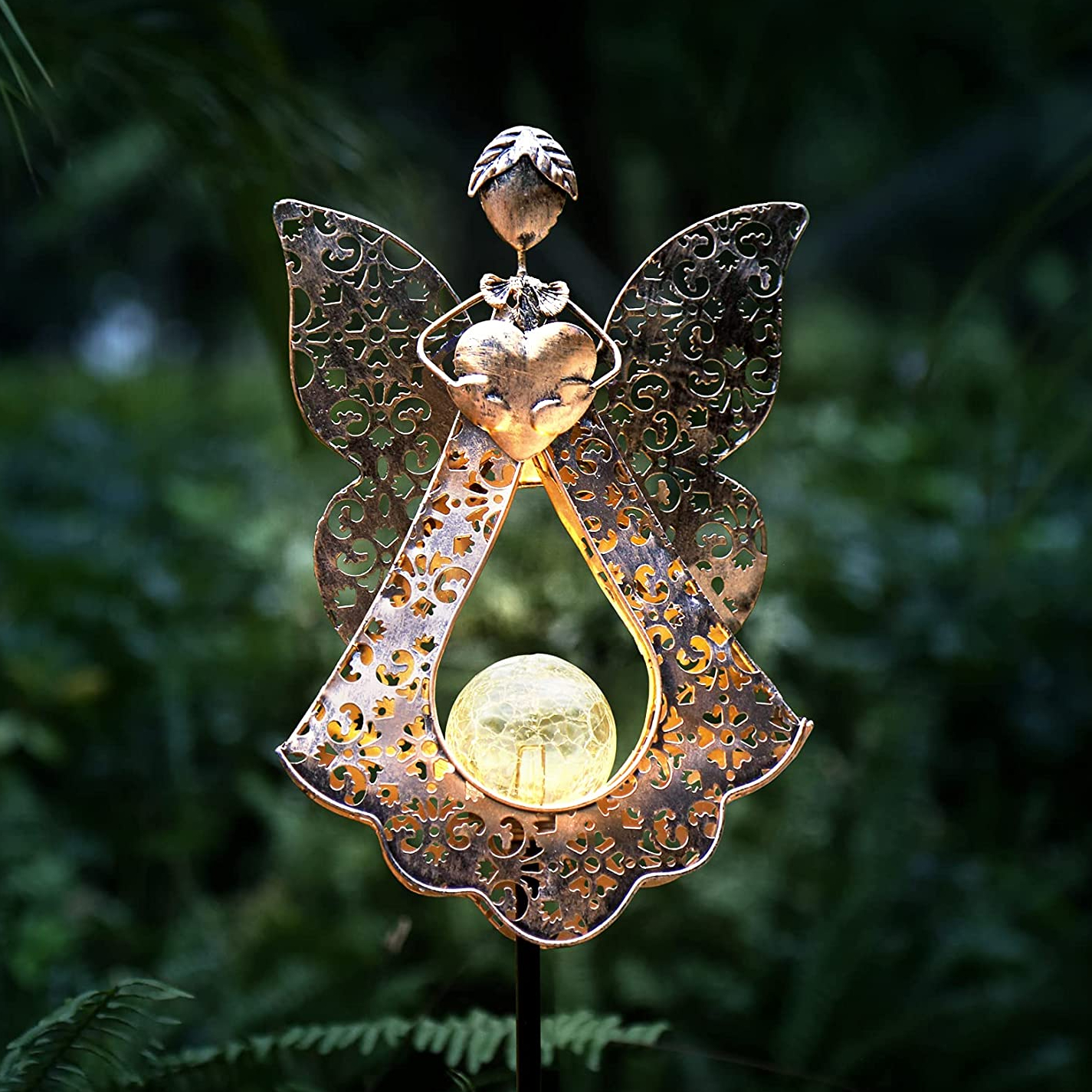 KAIXOXIN Solar Garden Stake Lights Metal Angel Solar Warm White LEDs Stake Light Memorial Gift - Solar Angel Lights Perfect as Angel Remembrance Gifts & Sympathy Gifts (Angel-Bronze)
