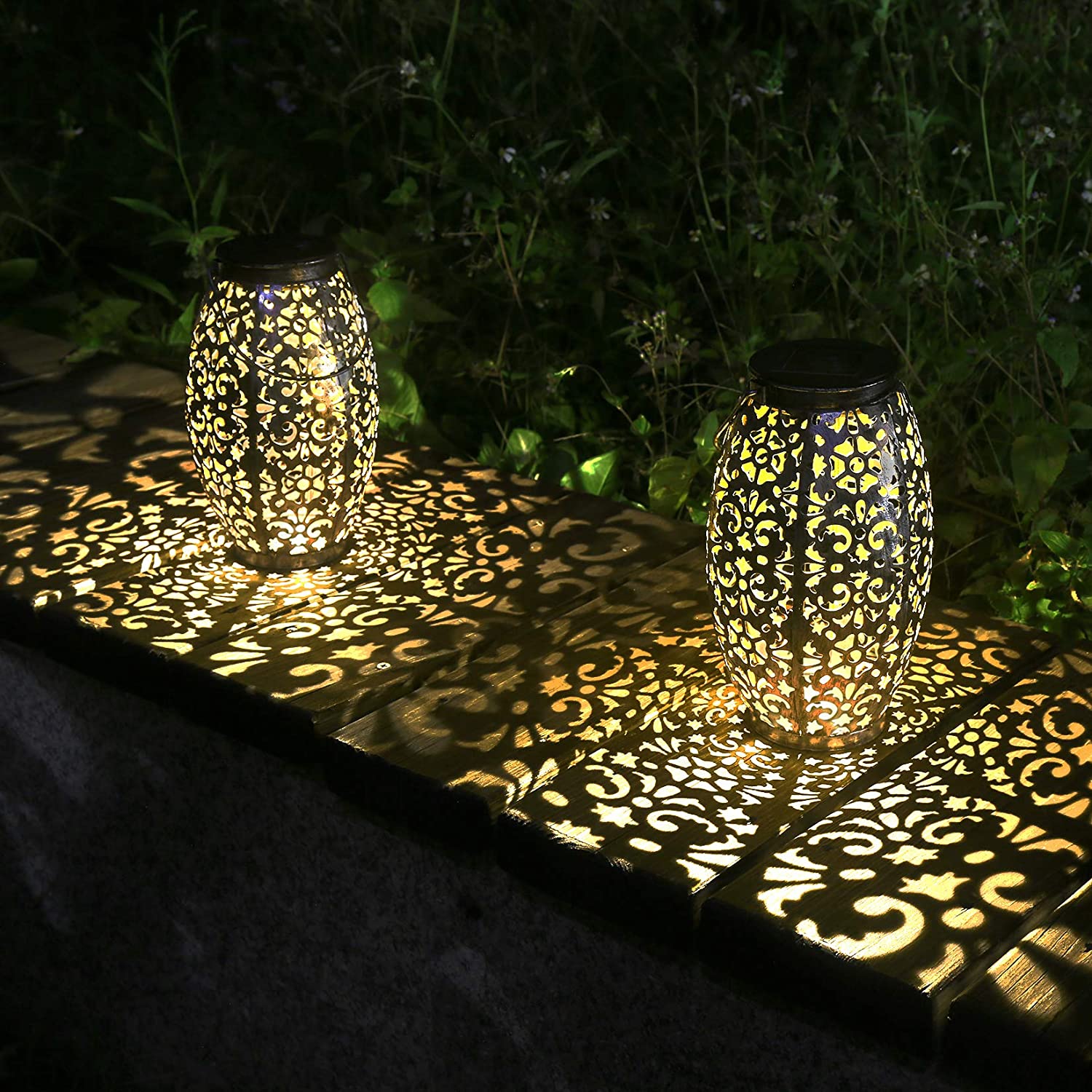 Kaixoxin Solar Lantern Lights for Hanging or Table Outdoor Solar Light for Patio Courtyard Garden (Silver-1)
