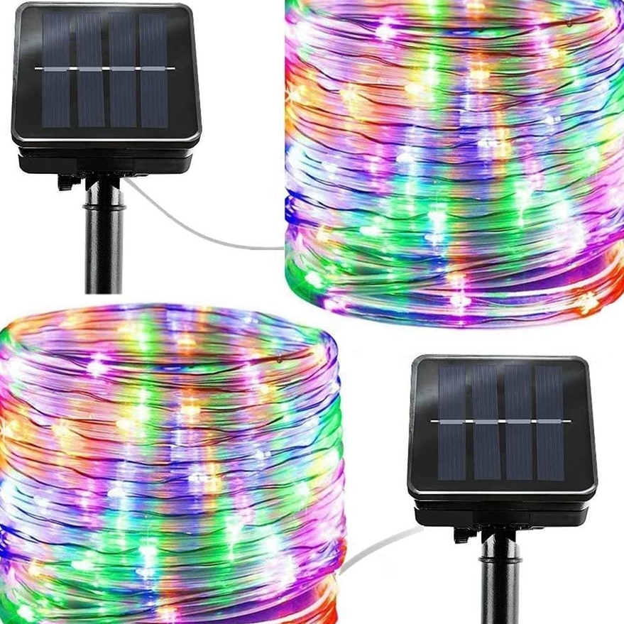 LiyuanQ Solar String Lights Outdoor Rope Lights, 2 Pack 8 Modes 100 LED Solar Powered Outdoor Waterproof Tube Light Copper Wire Fairy Lights for Garden Fence Yard Party Wedding Decor (Multi Color)