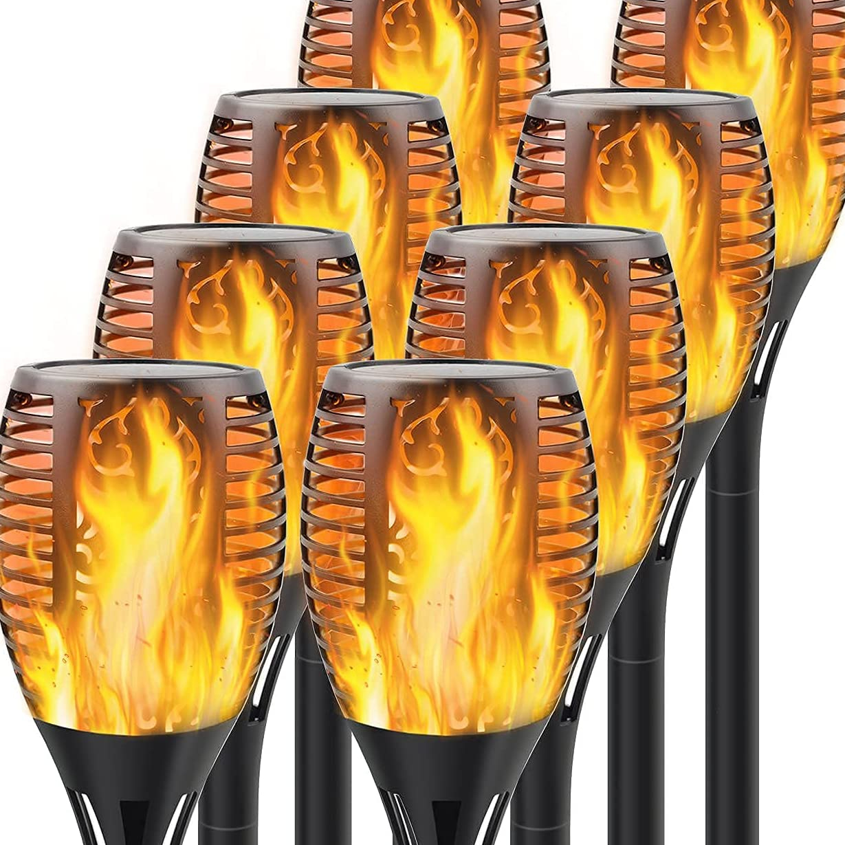 Permande Solar Torch Lights with Flickering Flame, Fire Effect Garden Light, Auto On/Off Dust to Dawn, Outdoor Waterproof Landscape Decoration, Solar Powered Security Torch Light for Patio, 8 Pack