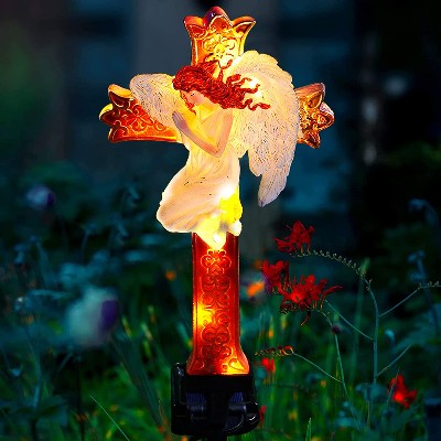 YJFWAL Solar Cross Angel Light, Easter Solar Powered Waterproof Stake Lights Decorations, Praying Angel Solar Cross for Cemetery Grave Memorial Gifts,...
