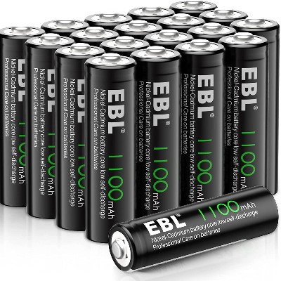 EBL Solar AA Batteries for Outdoor Solar Lights Garden Lights Household Devices, Pre Charged AA Rechargeable Batteries 1.2V 1100mAh High Performance Ni-CD Battery (Pack of 20)
