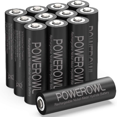 POWEROWL Solar Rechargeable AA Batteries 2800mAh, Wide Temperature Range Battery, Excellent Performance for Solar Garden Lights, Battery String Lights, Outdoor Devices - Recharge Universal (12 Count)